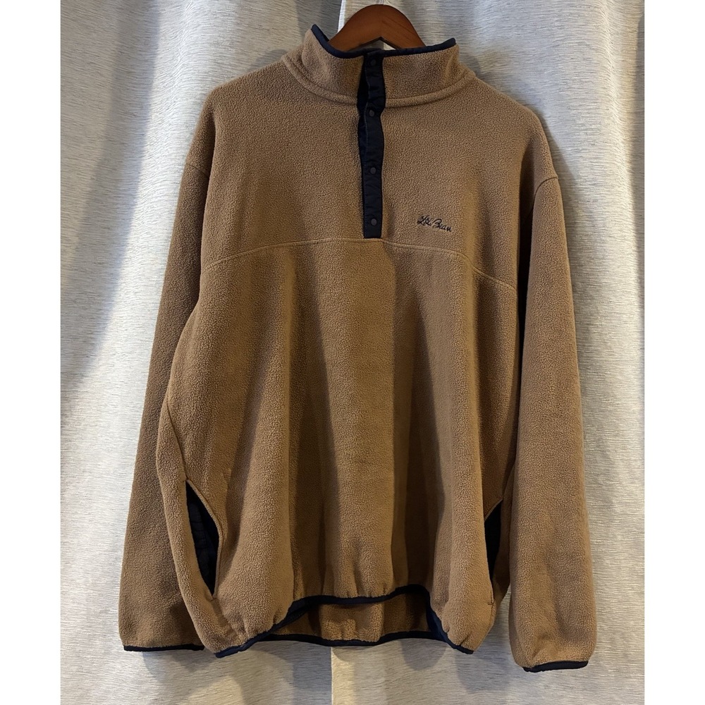 Vintage LL Bean Pullover Men's Tall L 1/4 Snap Fleece Jacket Beige Made In USA
